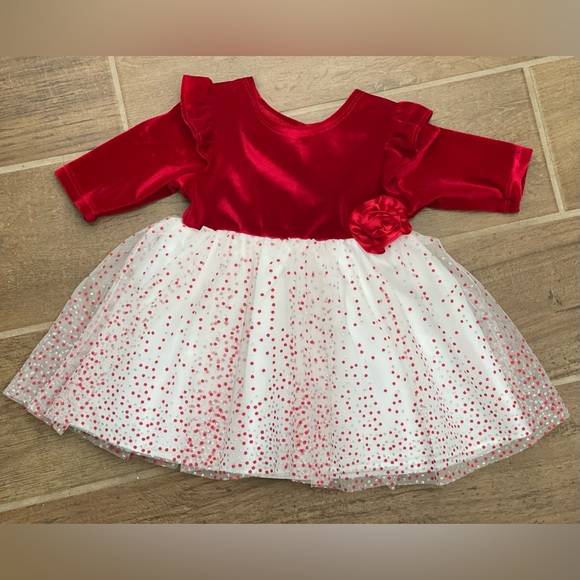 Mia & Mimi Target 3-6m Baby Girl Red Velvet long Sleeve White Skirt Dress - Picture 3 of 16